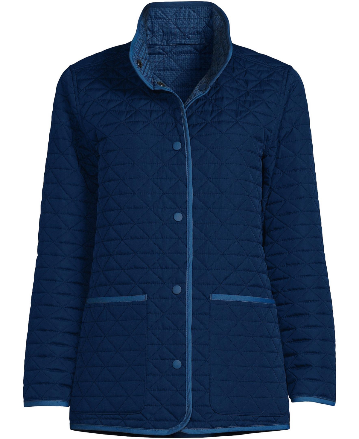 Lands' End Women's Petite Insulated Reversible Barn Jacket -blue check
