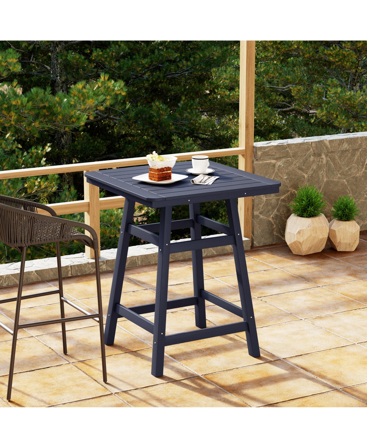 WestinTrends Square Outdoor Patio Counter High Bistro Bar Table With Umbrella Hole
