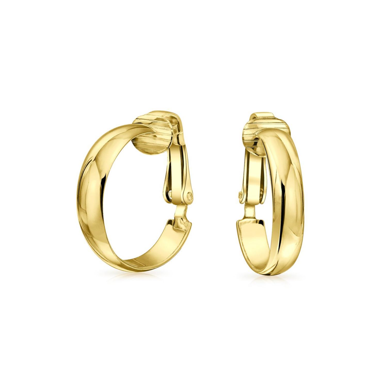 Classic Basic Simple Lightweight Clip On Hoop Earrings Non Pierced Ears Gold Plated Sterling Silver .75 Diameter