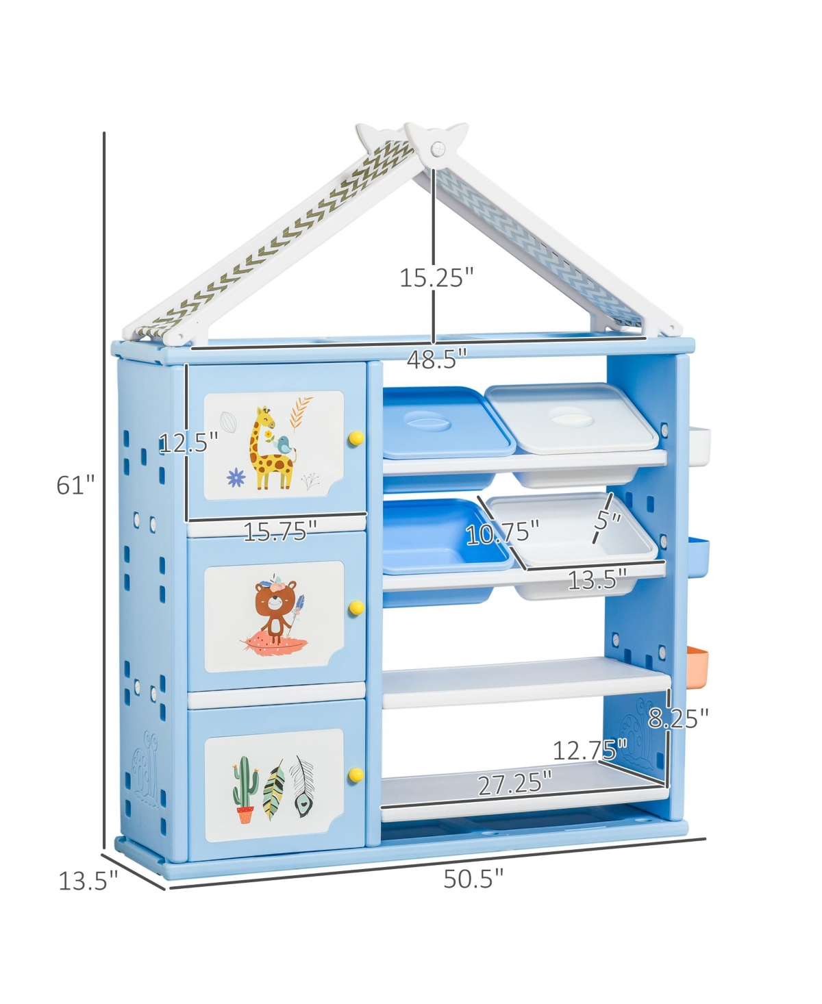 Qaba Multi-Style Shelf Organizer for Kids Bedroom, Toy Storage, and More - Blue and White