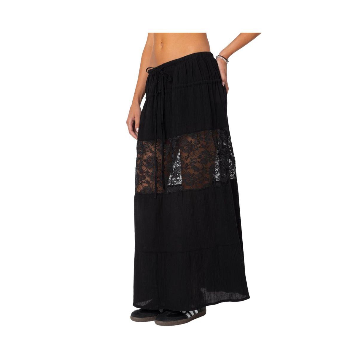 Edikted Women's Double Tie Lace Panel Maxi Skirt