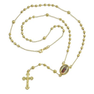 Prayer Rosario Crucifijo Crucifix Cross Catholic Virgin Mother Mary Rosary Beads Necklace 18K Gold Plated Brass