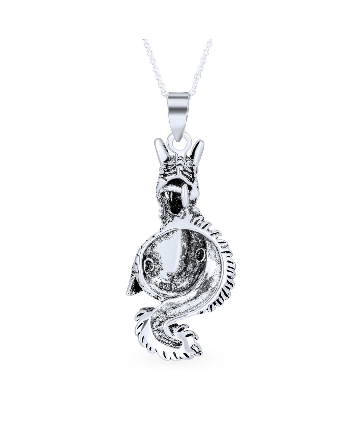 Bling Jewelry Ancient Chinese Zodiac Dragon Pendant Necklace Oxidized SterlingFor Women Asian Astrology - Silver
