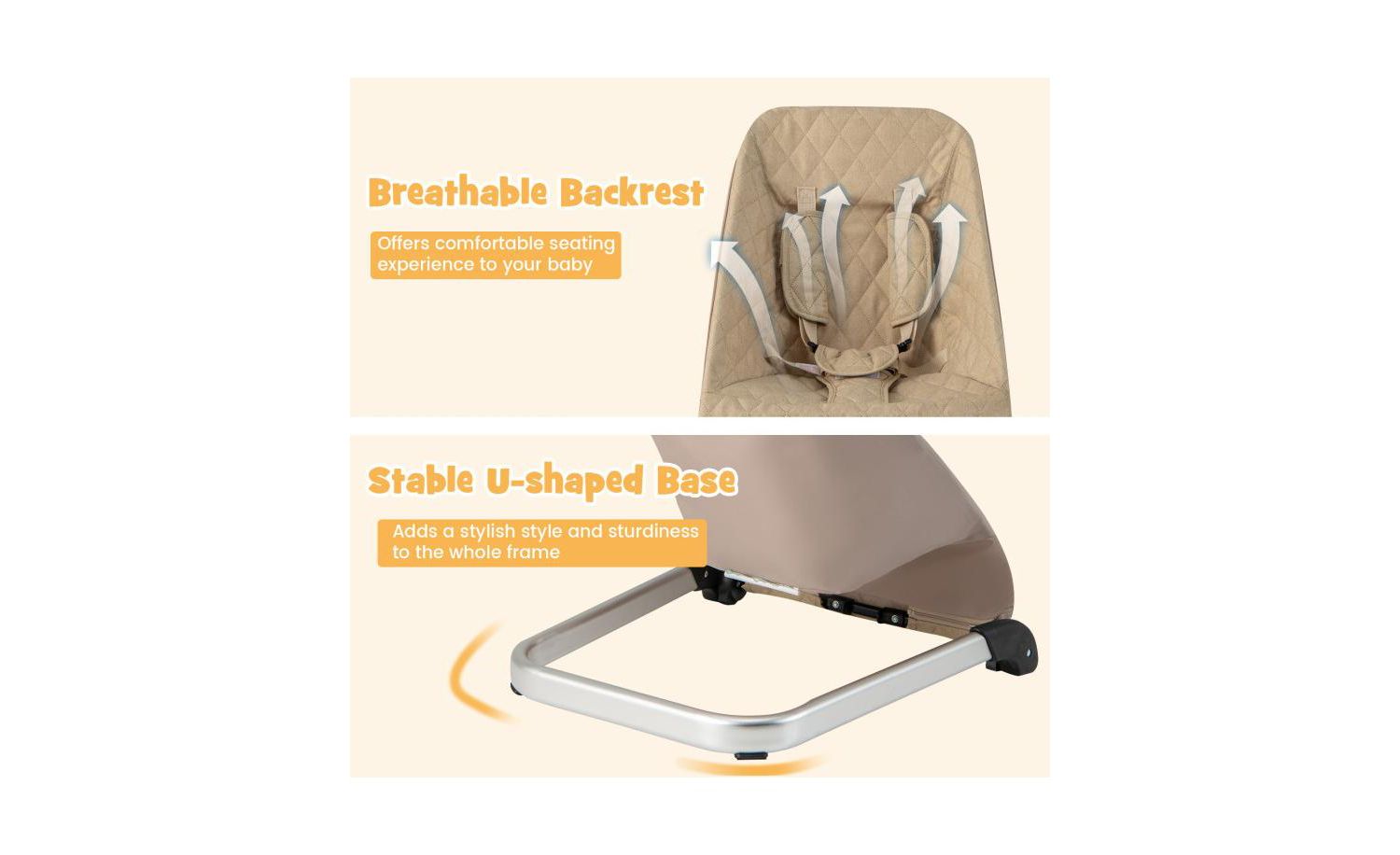 Portable Baby Bouncer Seat with Sturdy Aluminum & Metal Frame for Infants