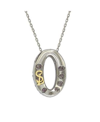 Pink Sapphire & Lab-Grown White Sapphire Puff Oval Circle Pendant Necklace in Sterling Silver