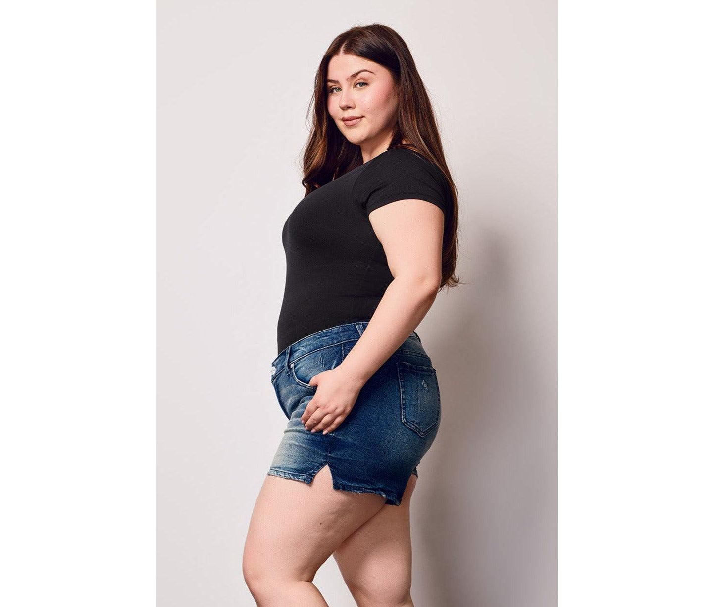 Женские шорты SLINK Jeans Plus Size Denim Side Vents, цвет: Aria — фото 3