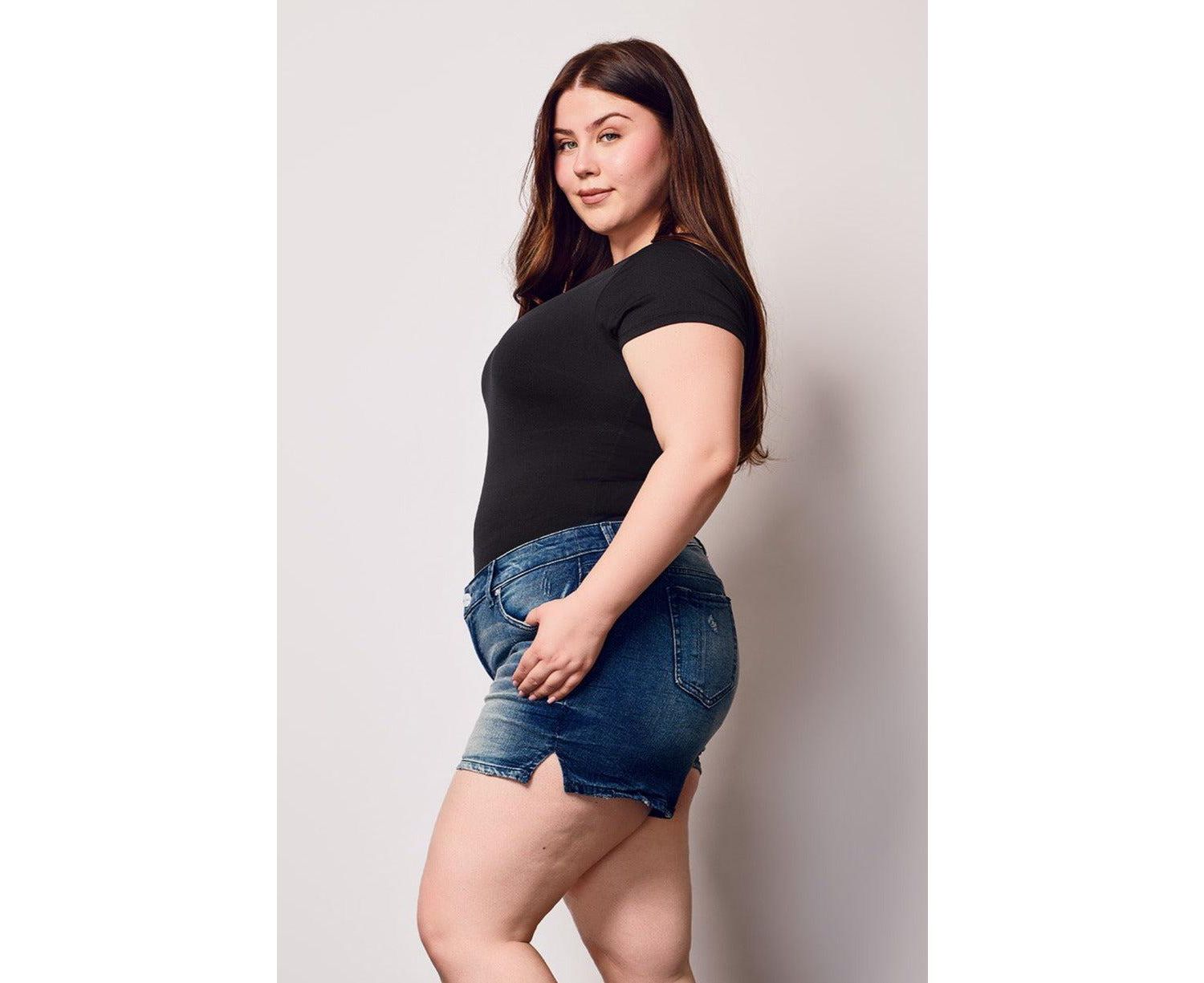 Plus Size Denim Side Vents Shorts