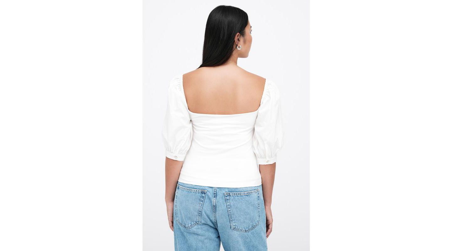 Женский топ Marcella Alana Square-Neck Puff-Sleeve Cotton Fitted Jersey, цвет: Молочный белый — фото 3