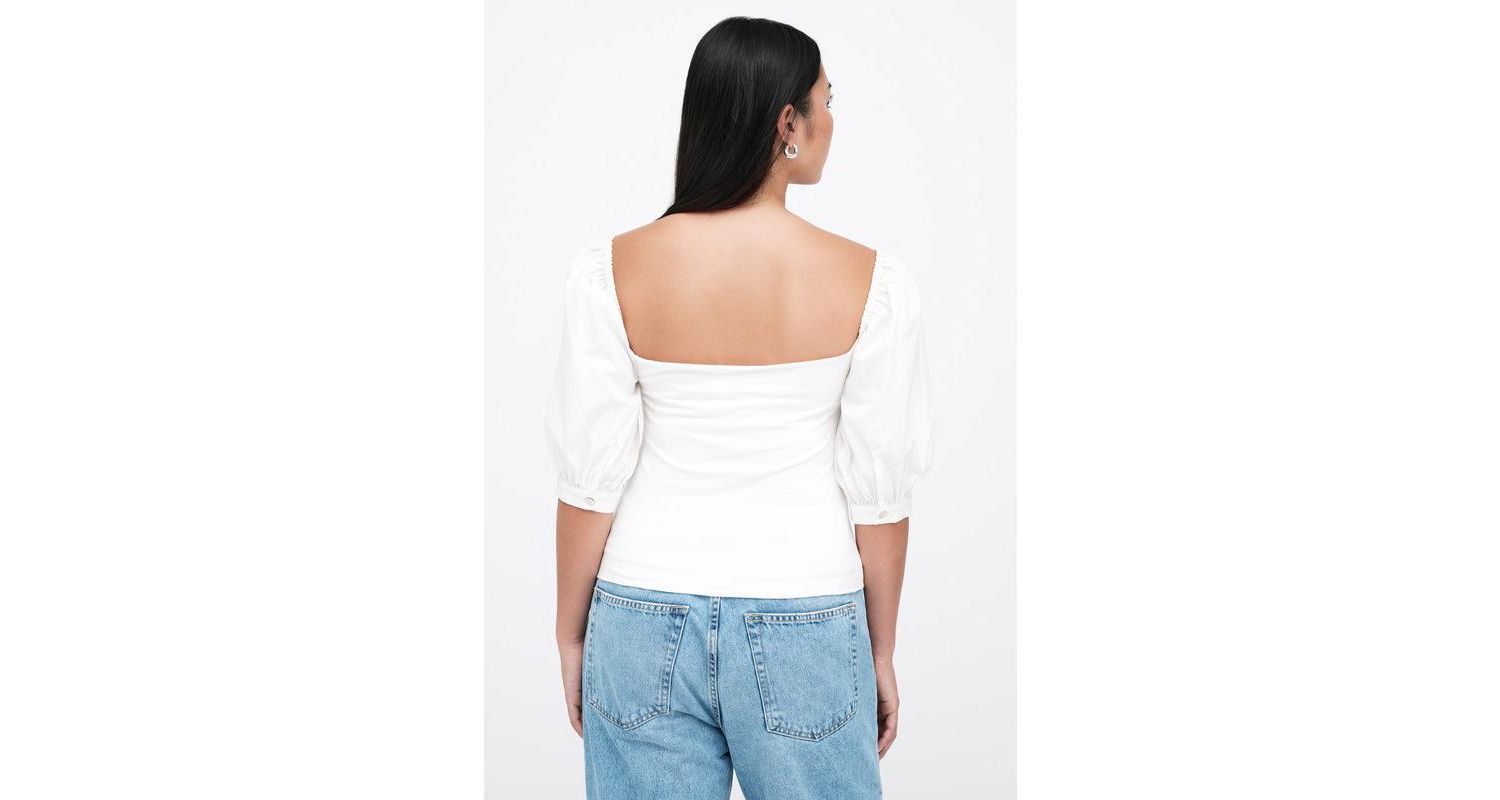 Women's Alana Square-Neck Puff-Sleeve Cotton Fitted Jersey Top