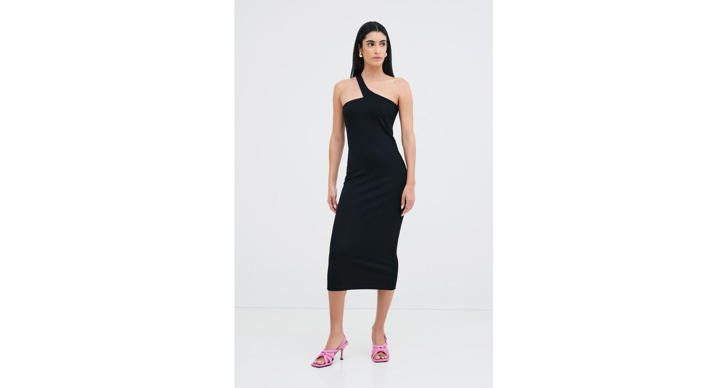 Women's Cameron Fitted One-Shoulder Geometric Strap Midi Dress