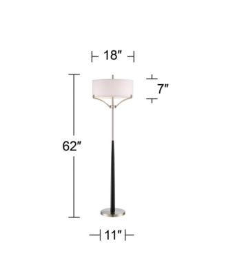 Avery Modern Shabby Chic Standing Floor Lamp 62" Tall Black Brushed Nickel Silver White Linen Fabric Drum Shade Decor for Living Room Reading House Bedroom Office