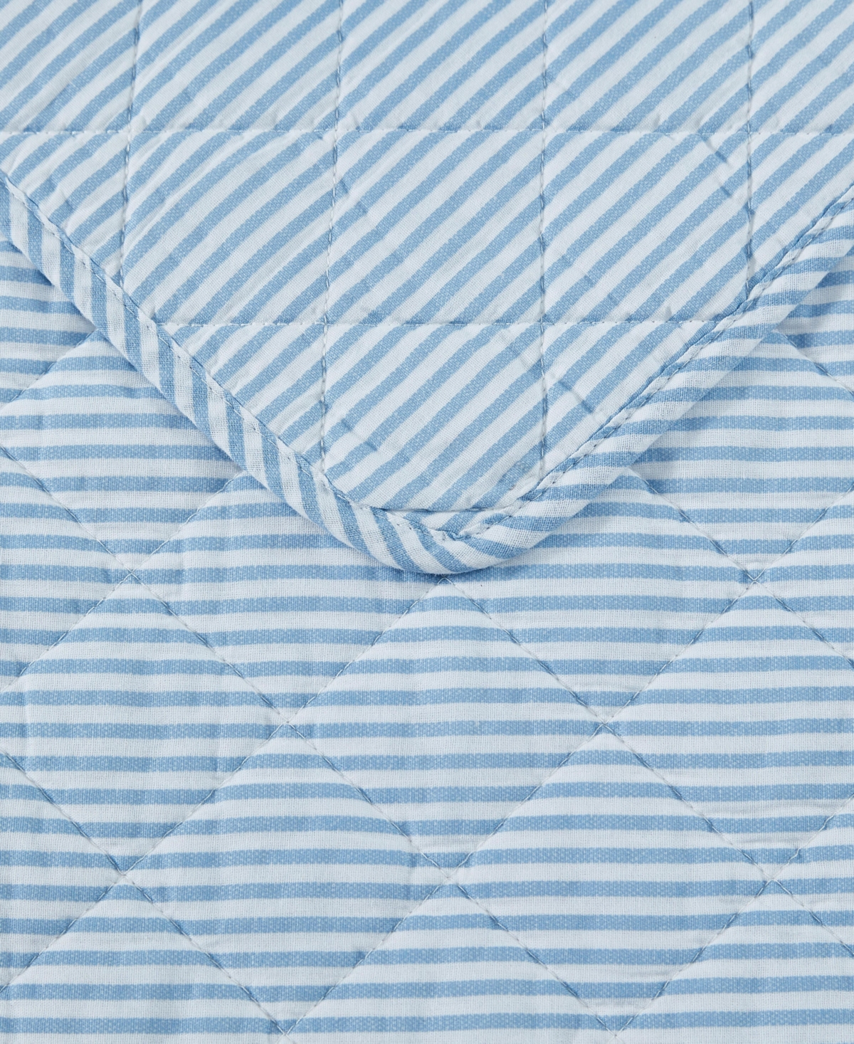 Laura Ashley Oxford Stripe Reversible 2 Piece Quilt Set, Twin In Chambray Blue,white