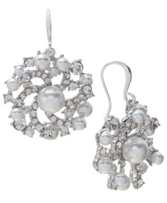 Charter Club - Imitation Pearl & Glass Crystal Swirl Cluster Drop Earrings