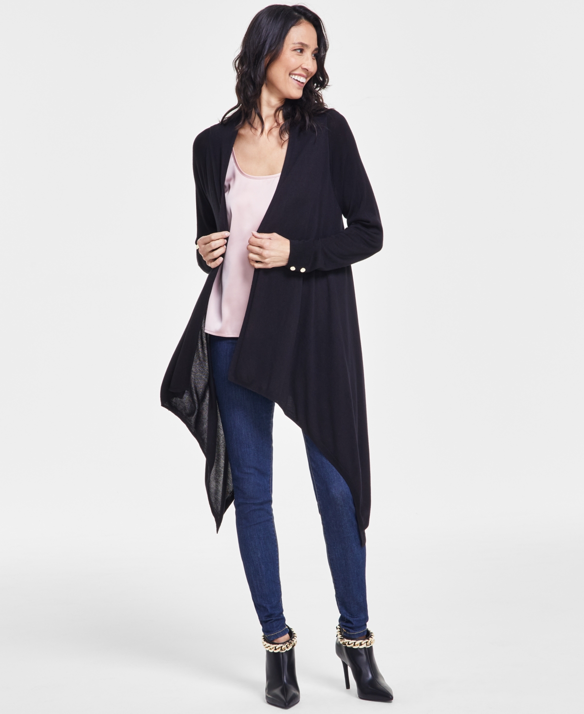 I.n.c. International Concepts Women's Waterfall Cardigan, Created for Macy's - Deep Black