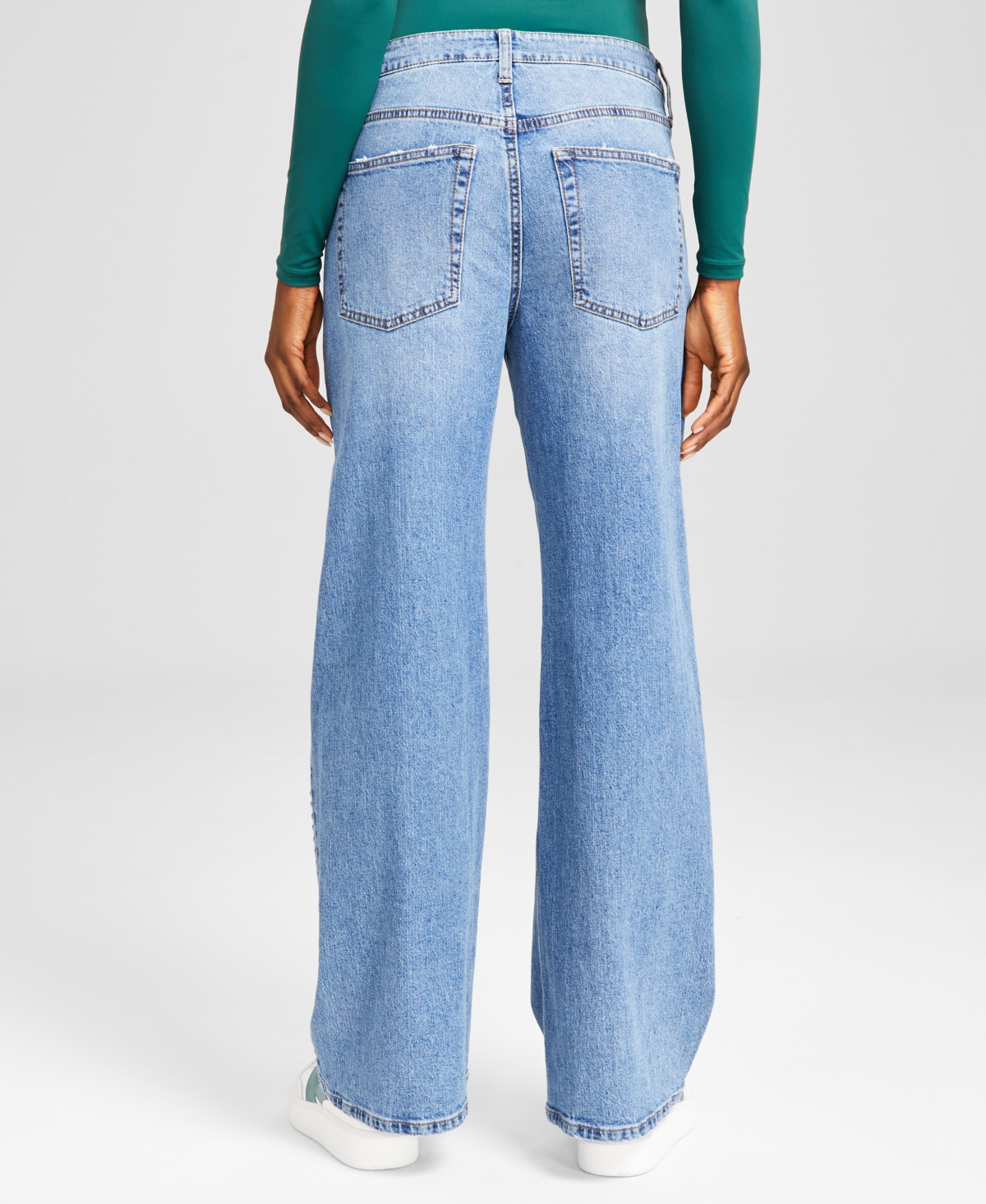 And Now This Women's Studded Wide-leg Mid-rise Jeans, Created For Macy's In Beau