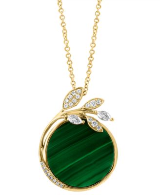 EFFY Collection EFFY® Malachite & Diamond (1/4 ct. t.w.) Vine Disc 18" Pendant Necklace in 14k Gold