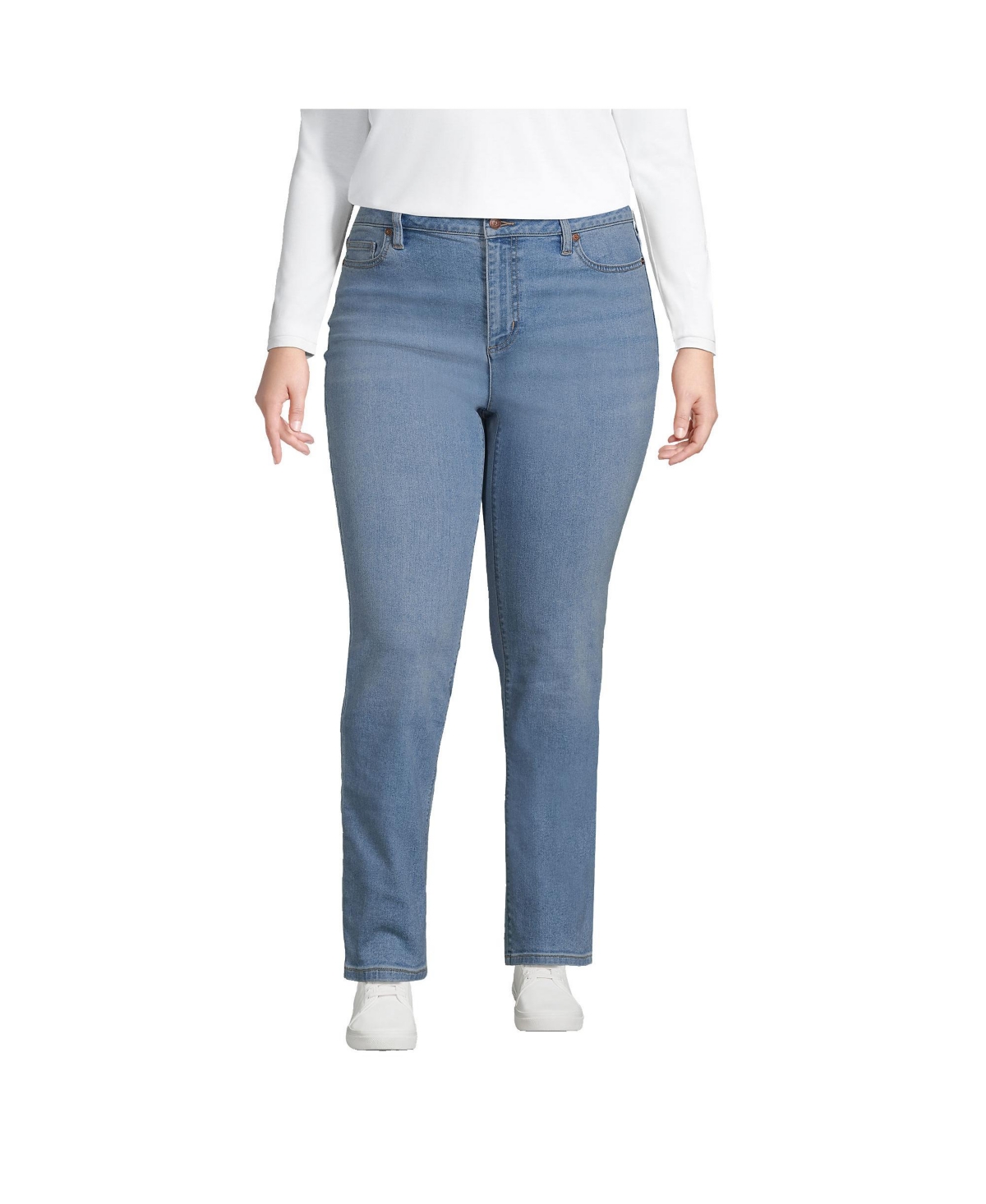 Plus Size Mid Rise Straight Leg Blue Jeans - Indigo tide blue