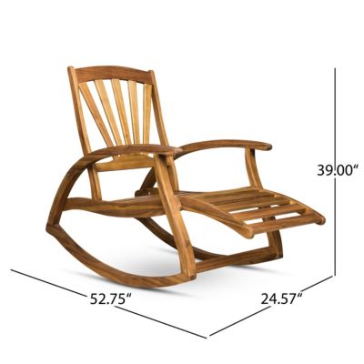 Simplie Fun All-Weather Acacia Wood Rocking Chair with Retractable Footrest