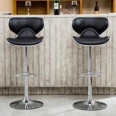 Adjustable Upholstered Swivel Barstool Set of 2, Black