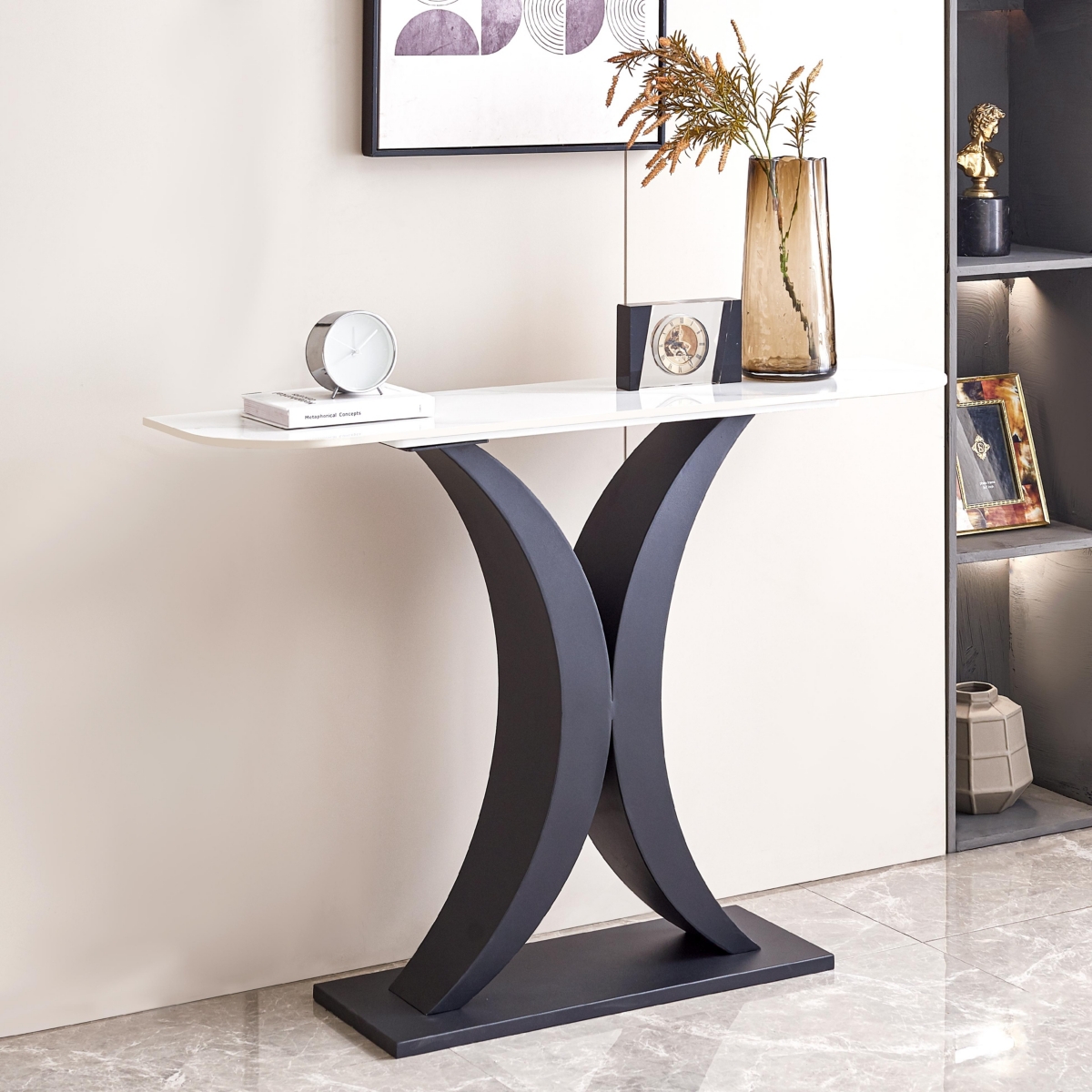 Elegant Console Table with Sintered Stone Top and Metal Frame