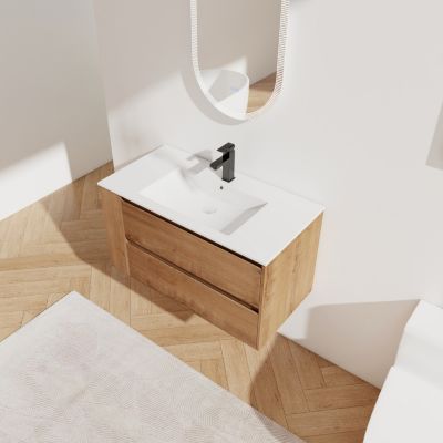 Streamdale 36" Wall Mounting Bathroom Vanity With Ceramic Sink, Soft Close Drawer