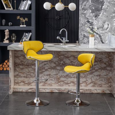 Set of 2 Velvet Upholstered Adjustable Swivel Barstool