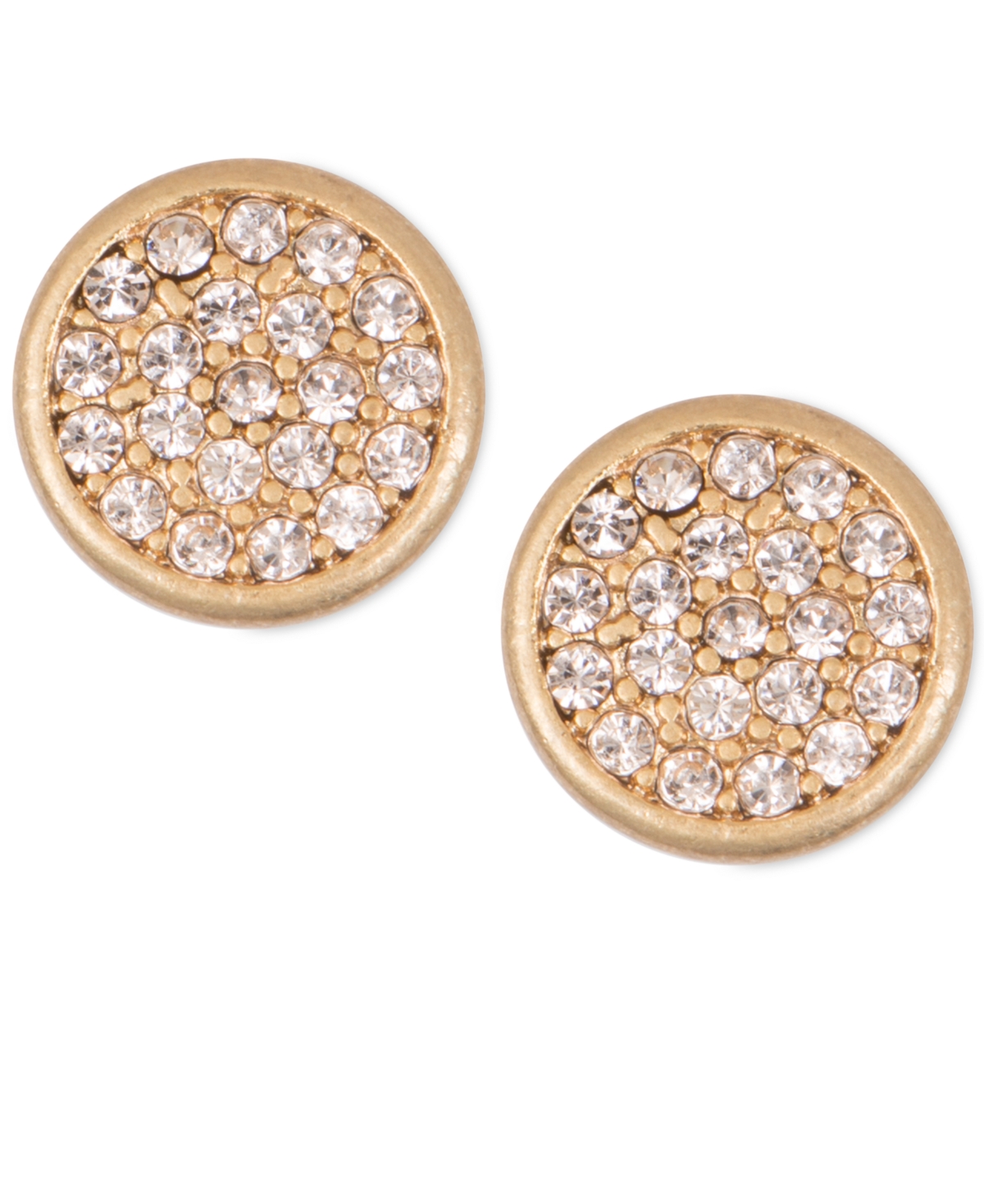 Mixed Metal Pave Disc Stud Earrings - Gold