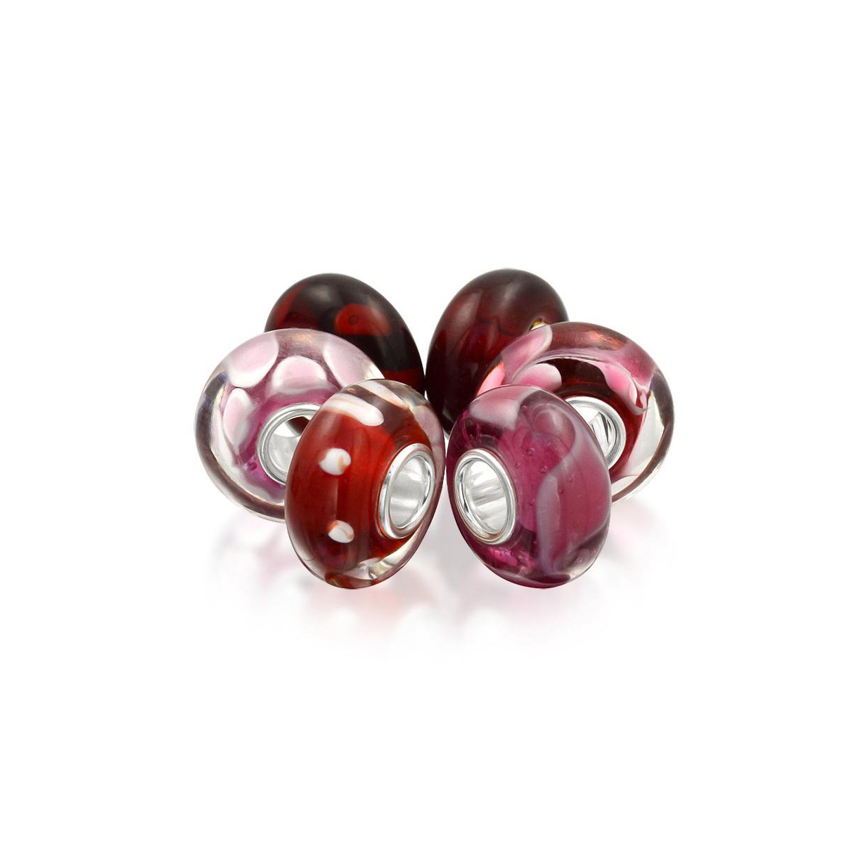 Bling Jewelry Mixed 6 Set Of Bundle Sterling Silver Core Translucent Shades OfPink Murano Glass Swirl Flower Charm Bead Spacer Fits European Brac