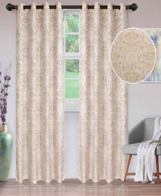 Lotus Jacquard Classic Floral Damask Window Curtain Panel Set with Grommet Header, 52 X 84