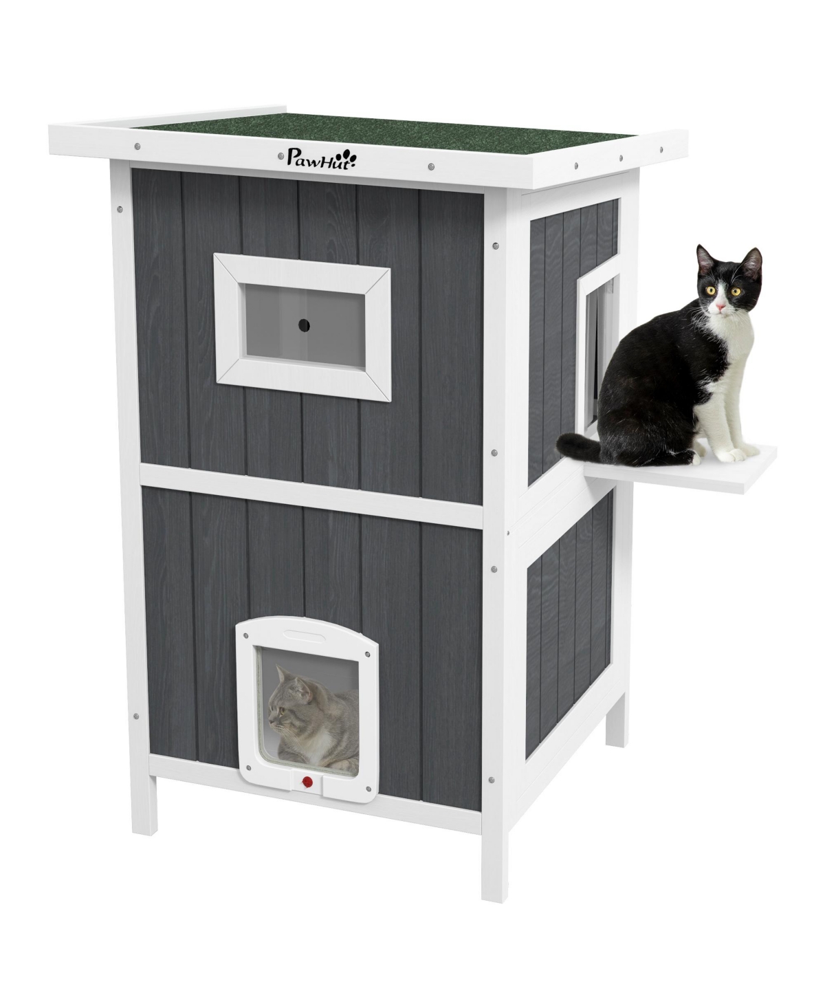 Outdoor Cat House Wooden Feral Cat House W/ Removable Floor, - Gray