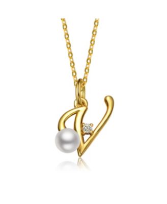 Kids/Teens Personalized 14K Gold Plated Initial Pearl Pendant Necklace
