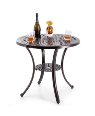 Patio Cast Aluminum Table 31 Inch Diameter Round Table with Umbrella Hole-Copper