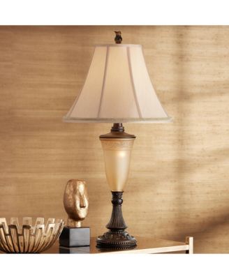 Sorrento Traditional Table Lamp 30" Tall Antique Bronze Glass with Nightlight Flared Bell Shade for Bedroom Living Room Bedside Office