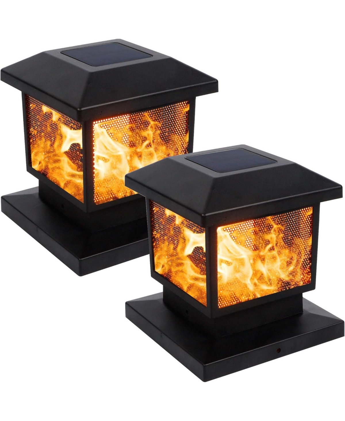 2 Pack Solar Flame Post Lights - Black