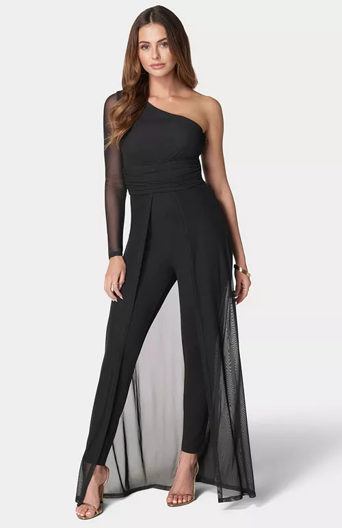 women's one shoulder mesh catsuit