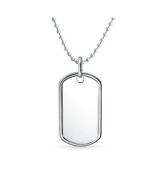 Traditional Mens Medium Army Military Dog Tag Pendant Necklace .925 Sterling Silver Long Bead Ball Chain 24 Inch