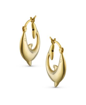 Hawaiian Nautical Vacation Honeymoon Ocean Marine Life Dolphin Hoop Earrings .925 Sterling Silver Teen