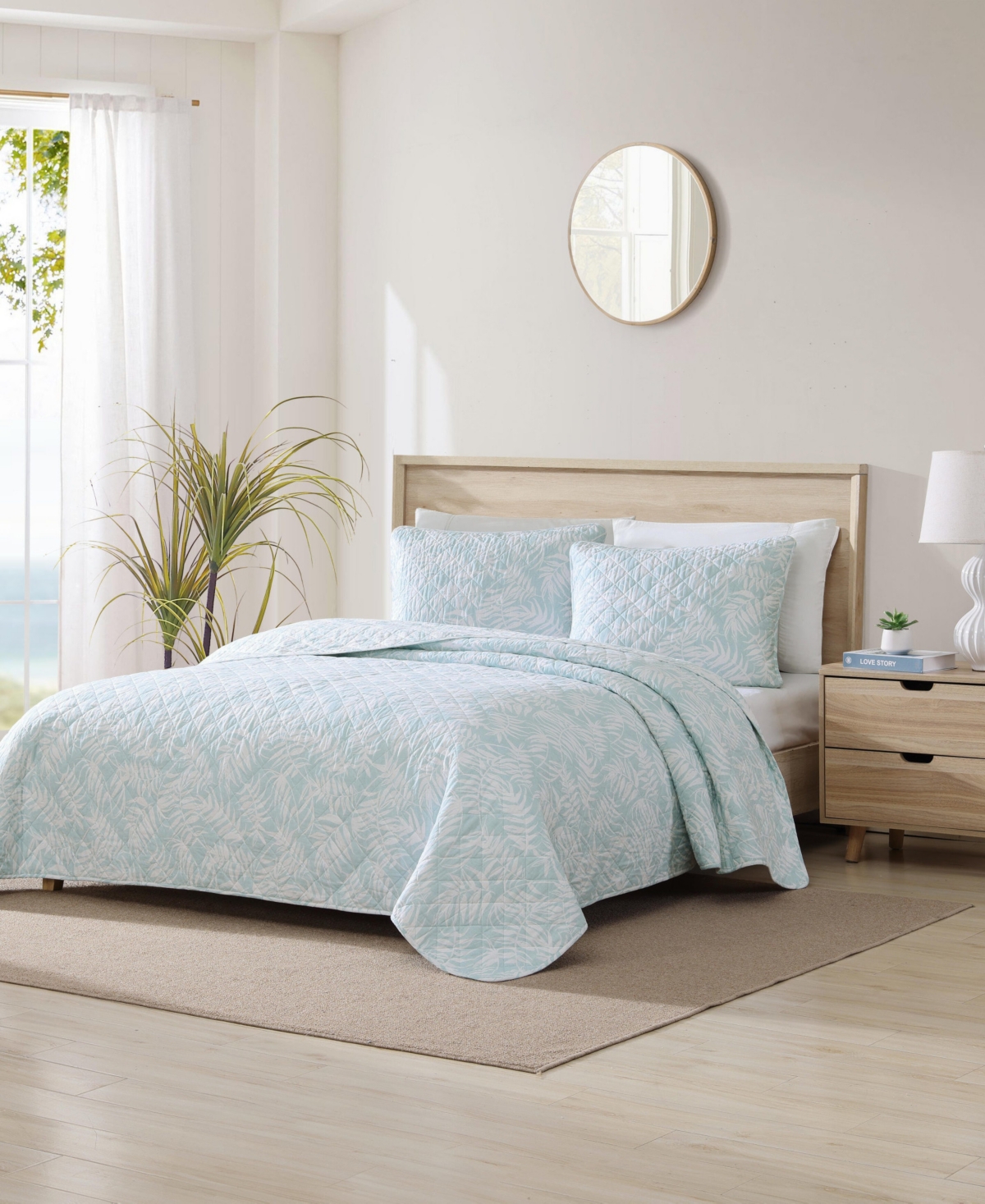 Tommy Bahama Home Art Of Palms Reversible 3 Piece Quilt Set, Full/queen In Blue Lagoon