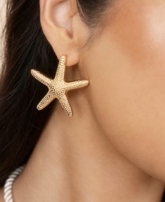 18k Gold Plated Zinc Starfish Large Statement Stud Earrings