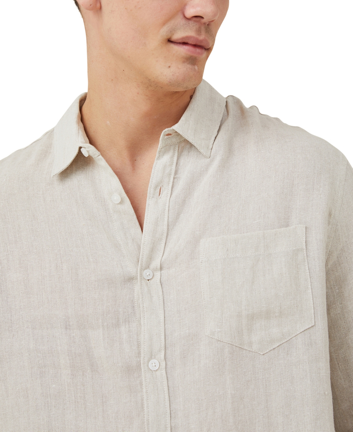 Shop Cotton On Men's Linen Long Sleeve Shirt In Beige