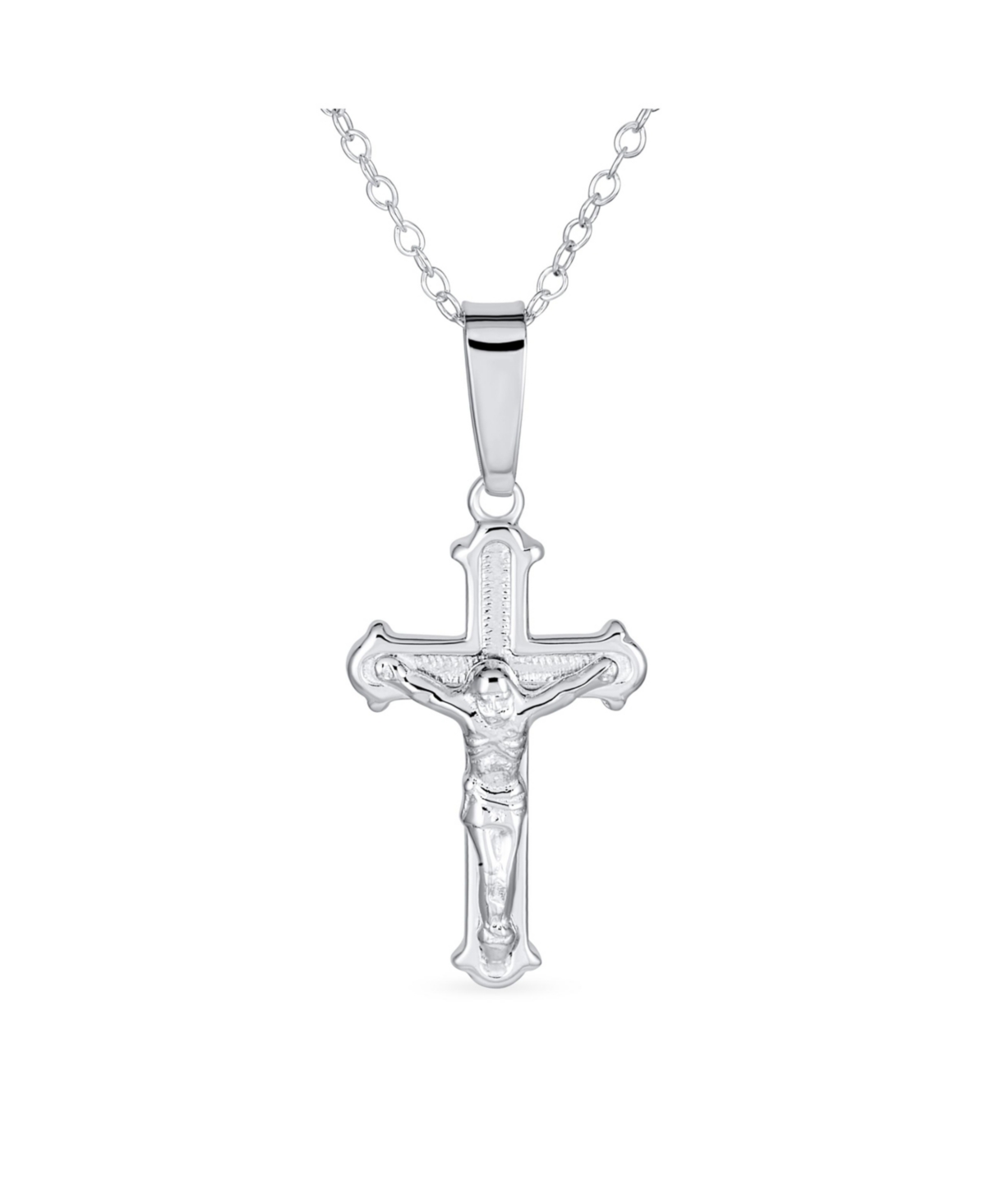 Simple Christian Catholic Religious Jewelry Traditional Passion Jesus Crucifix Cross Necklace Pendant For Women Teen .925 Sterling Silve