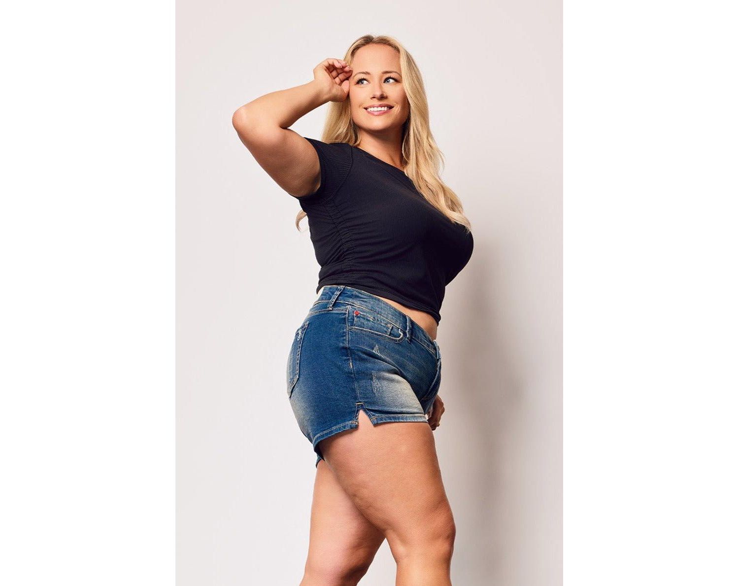 Plus Size Denim Side Vents Shorts