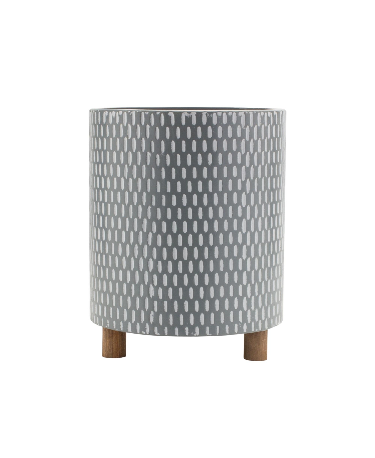 Slickblue Iron Metal Planter With Geometric Design And Wood Legs (Set of 3) - White