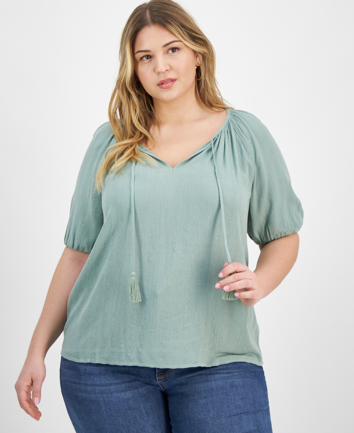 Style & Co Plus Size Metallic-striped Top, Created For Macy's In Fresh Thyme