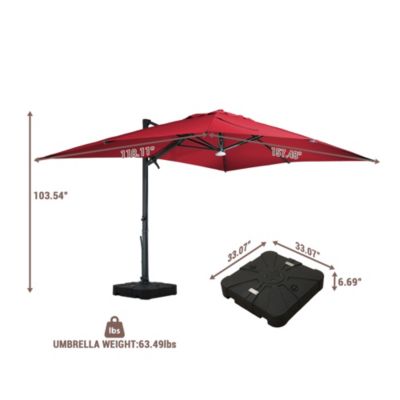  Rectangular Cantilever Umbrella with Detachable LED Atmosphere Light and Bluetooth Player, w/ Weight Base Included