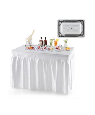 4 Feet Folding Ice Bin Table with Skirt for Camping Picnic Wedding-White