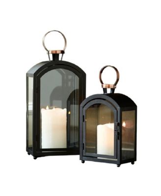 Set of 2 Modern Metal Lanterns with Gold Accents