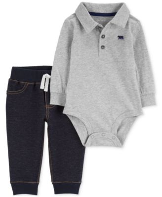 Baby Boys Classic Polo Bodysuit & Pants, 2 Piece Set