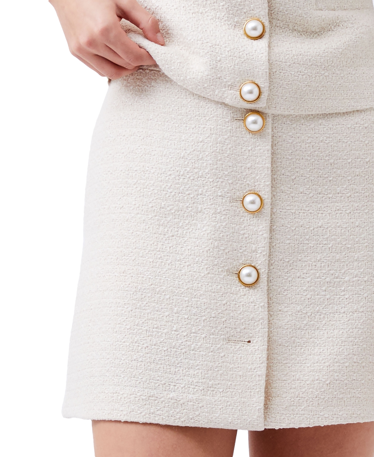 French Connection Textured Button Front Miniskirt In Classic Cream
