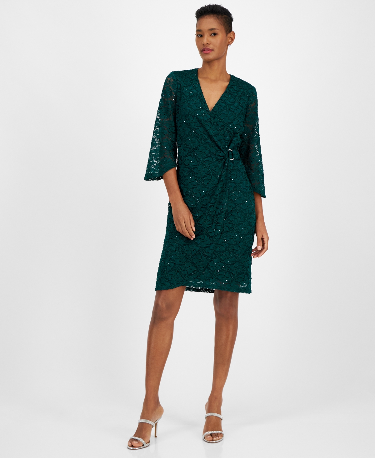 Sequin faux wrap dress top